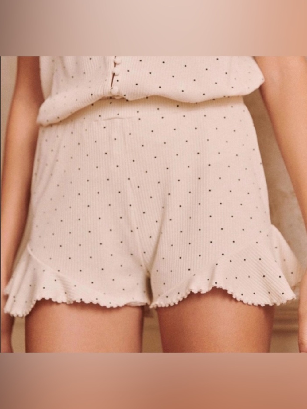 Sézane Norman Shorts, cotton mix, ecru and black polka dots, XS, NWT